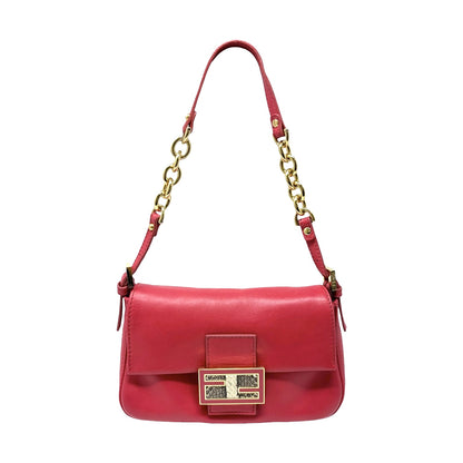 [Exclusive] FENDI Vintage FF Logo Chain Mini Mamma Baguette Bag Red Gold 800806
