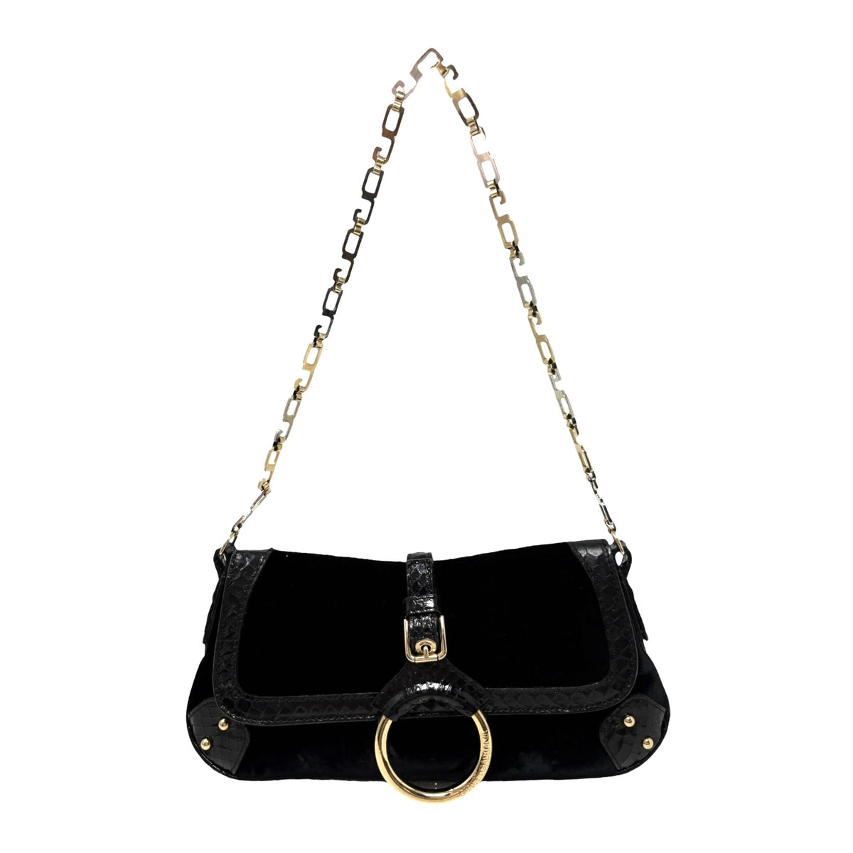 [Exclusive] DOLCE&GABBANA Vintage Velvet Python Ring Shoulder Bag Black 800224