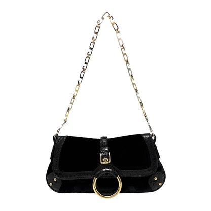 [Exclusive] DOLCE&GABBANA Vintage Velvet Python Ring Shoulder Bag Black 800224