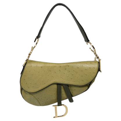 [Exclusive] Christian Dior Vintage Saddle Bag Green Gold Leather 800110