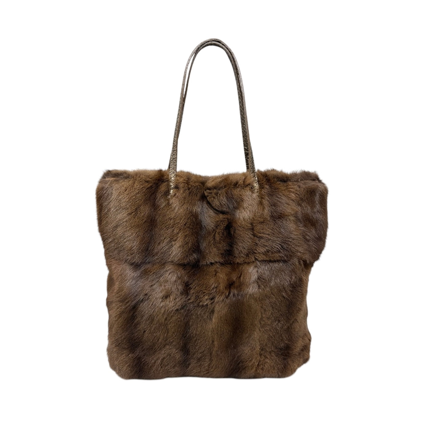 [Exclusive] FENDI Vintage Fur Tote Shoulder Bag Leather Brown Magnetic 800299