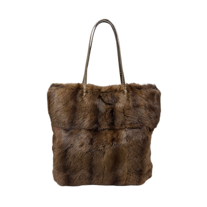 [Exclusive] FENDI Vintage Fur Tote Shoulder Bag Leather Brown Magnetic 800299