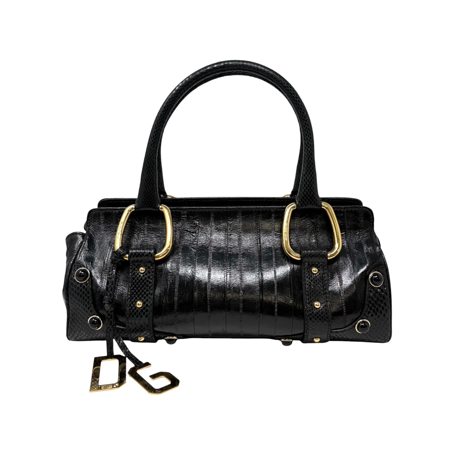 【Exclusive】DOLCE&GABBANA Vintage DG Logo Leather Tote Bag Black Gold 800808