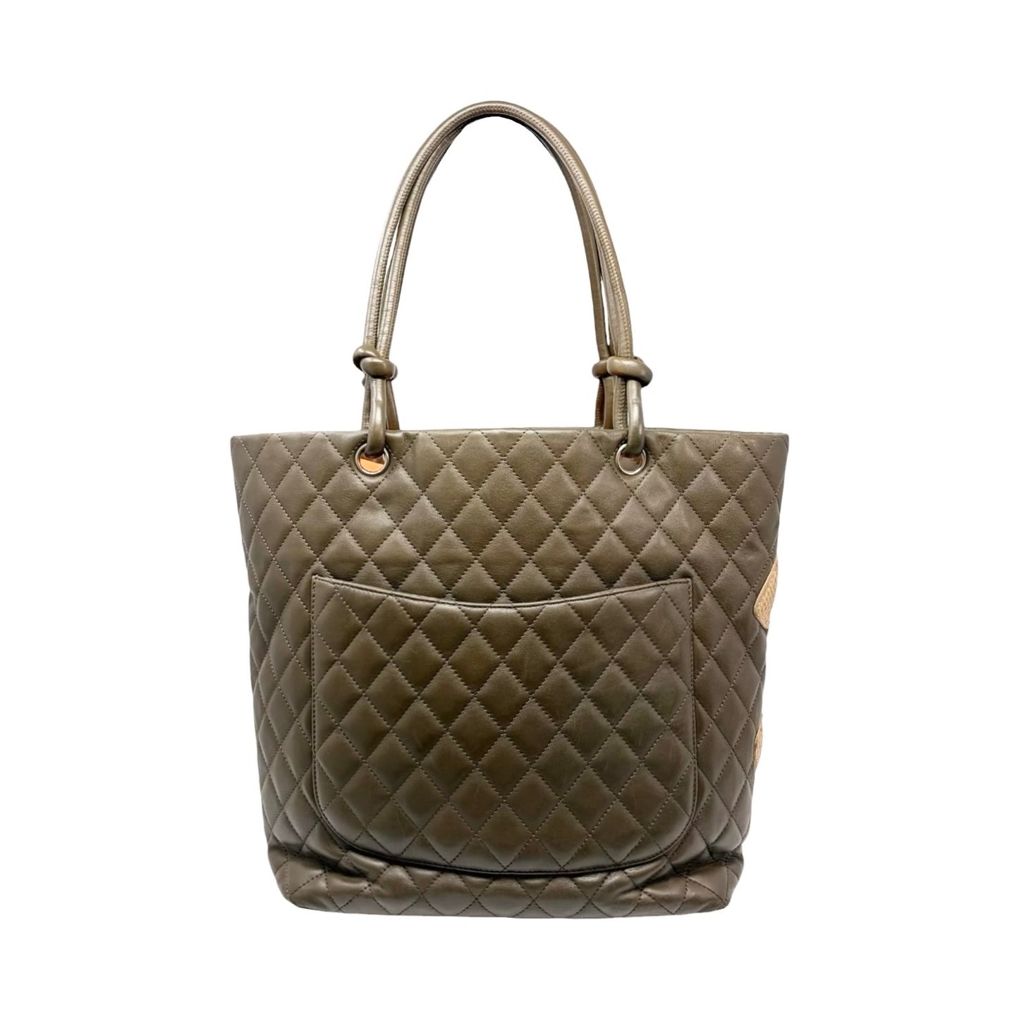 【Exclusive】CHANEL Vintage Cambon Line CC Logo Python Shoulder Tote Bag Khaki Beige 800207