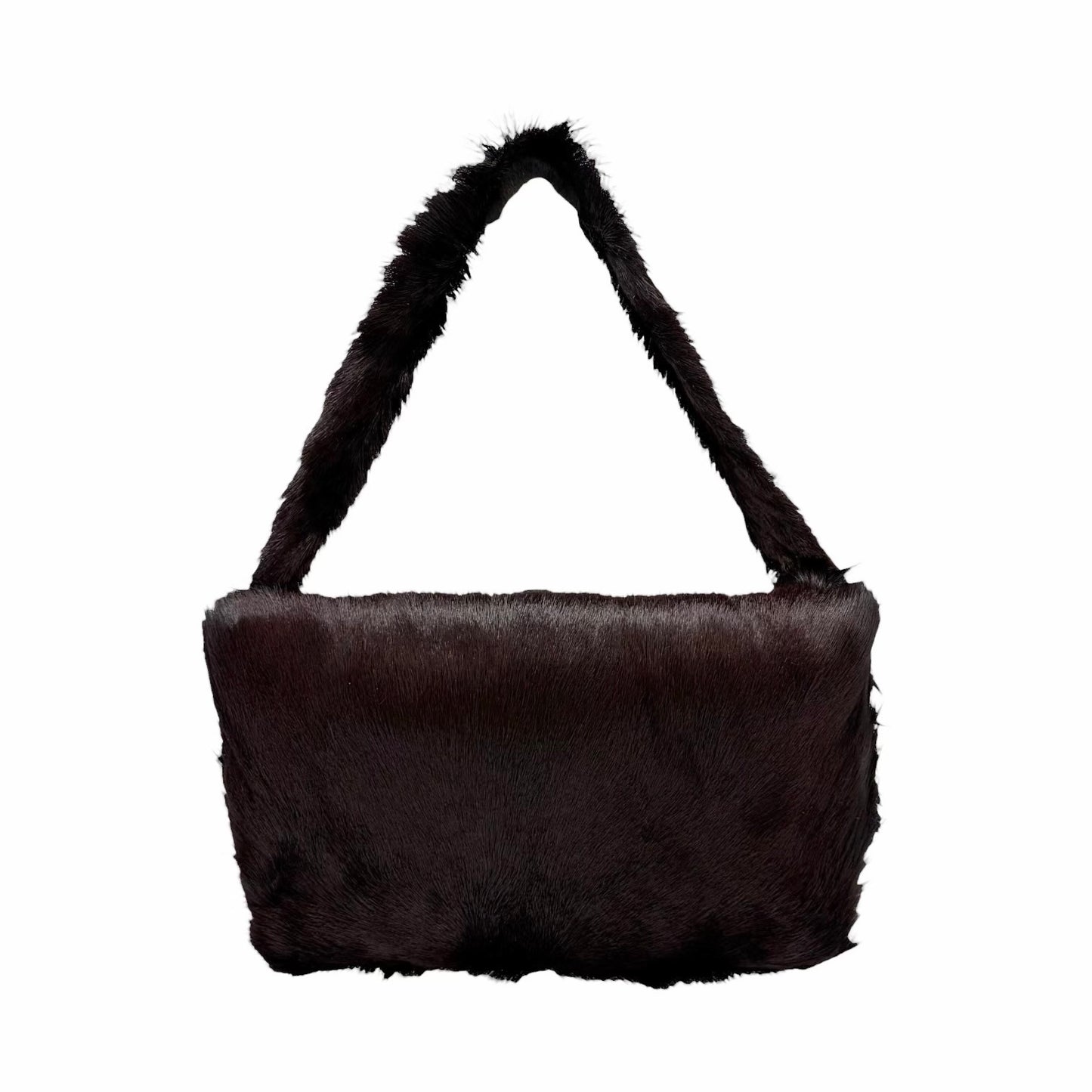 【Exclusive】FENDI Vintage FF Logo Mamma Baguette Fur Shoulder Bag Brown Silver 800205