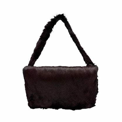 [Exclusive] FENDI Vintage FF Logo Mamma Baguette Fur Shoulder Bag Brown Silver 800205