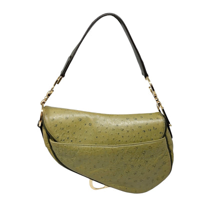 [Exclusive] Christian Dior Vintage Saddle Bag Green Gold Leather 800110