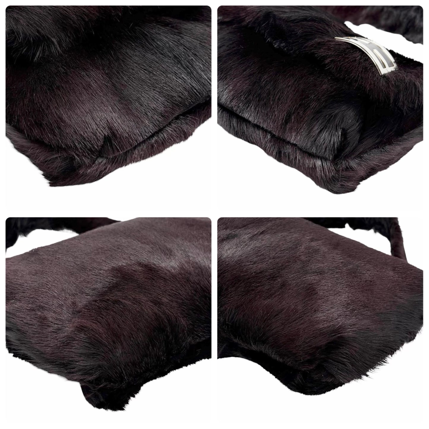 【Exclusive】FENDI Vintage FF Logo Mamma Baguette Fur Shoulder Bag Brown Silver 800205