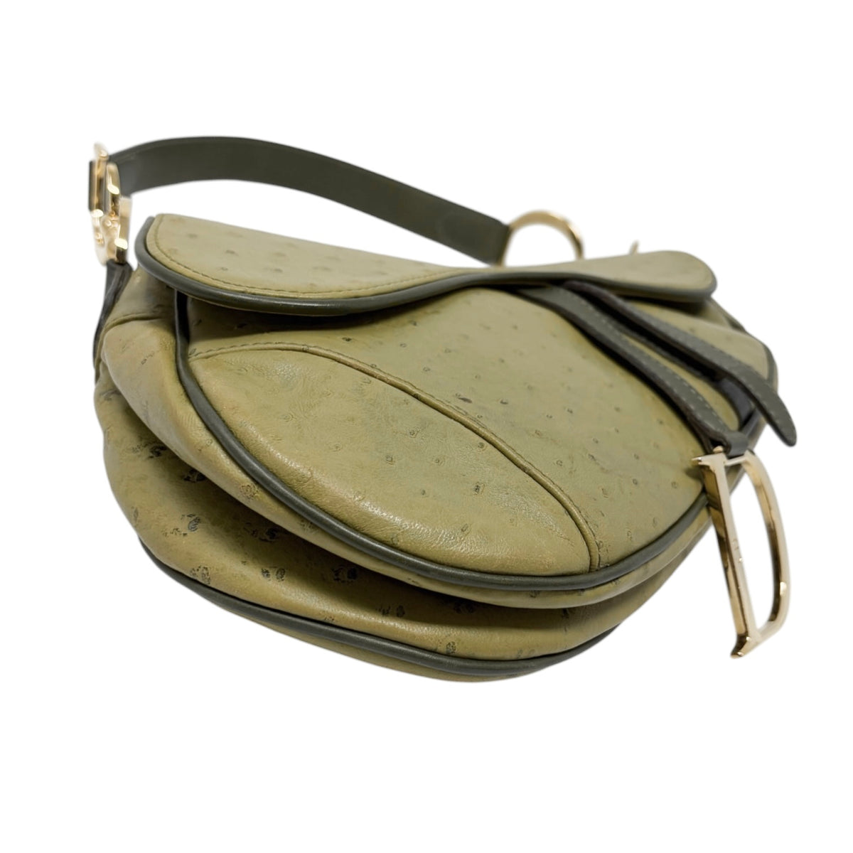 [Exclusive] Christian Dior Vintage Saddle Bag Green Gold Leather 800110
