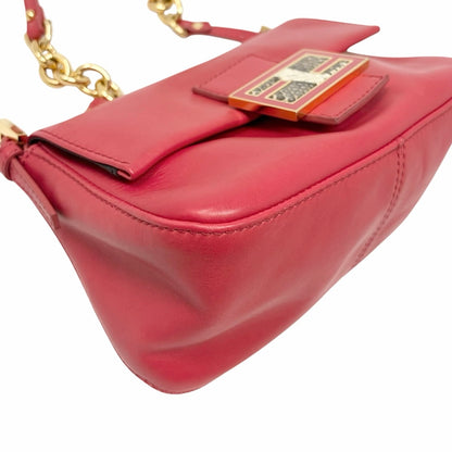[Exclusive] FENDI Vintage FF Logo Chain Mini Mamma Baguette Bag Red Gold 800806