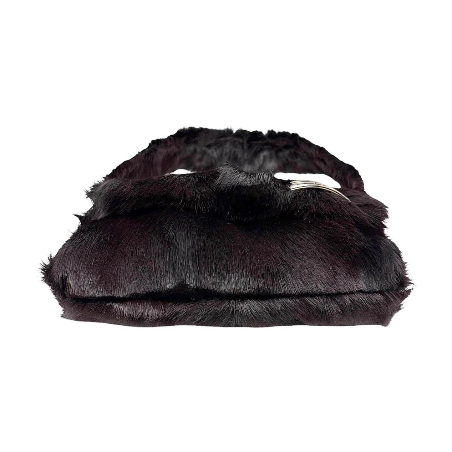 【Exclusive】FENDI Vintage FF Logo Mamma Baguette Fur Shoulder Bag Brown Silver 800205