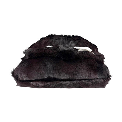 [Exclusive] FENDI Vintage FF Logo Mamma Baguette Fur Shoulder Bag Brown Silver 800205