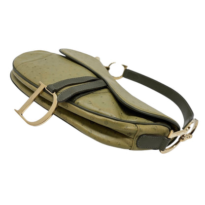[Exclusive] Christian Dior Vintage Saddle Bag Green Gold Leather 800110