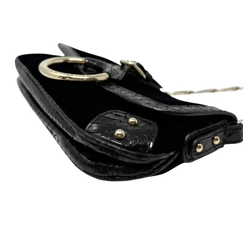 [Exclusive] DOLCE&GABBANA Vintage Velvet Python Ring Shoulder Bag Black 800224