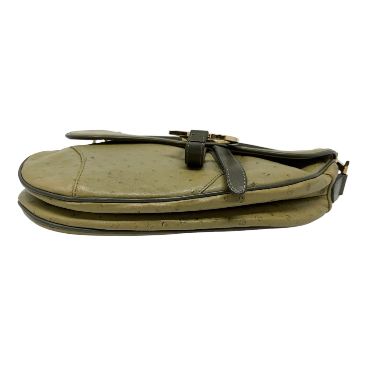[Exclusive] Christian Dior Vintage Saddle Bag Green Gold Leather 800110