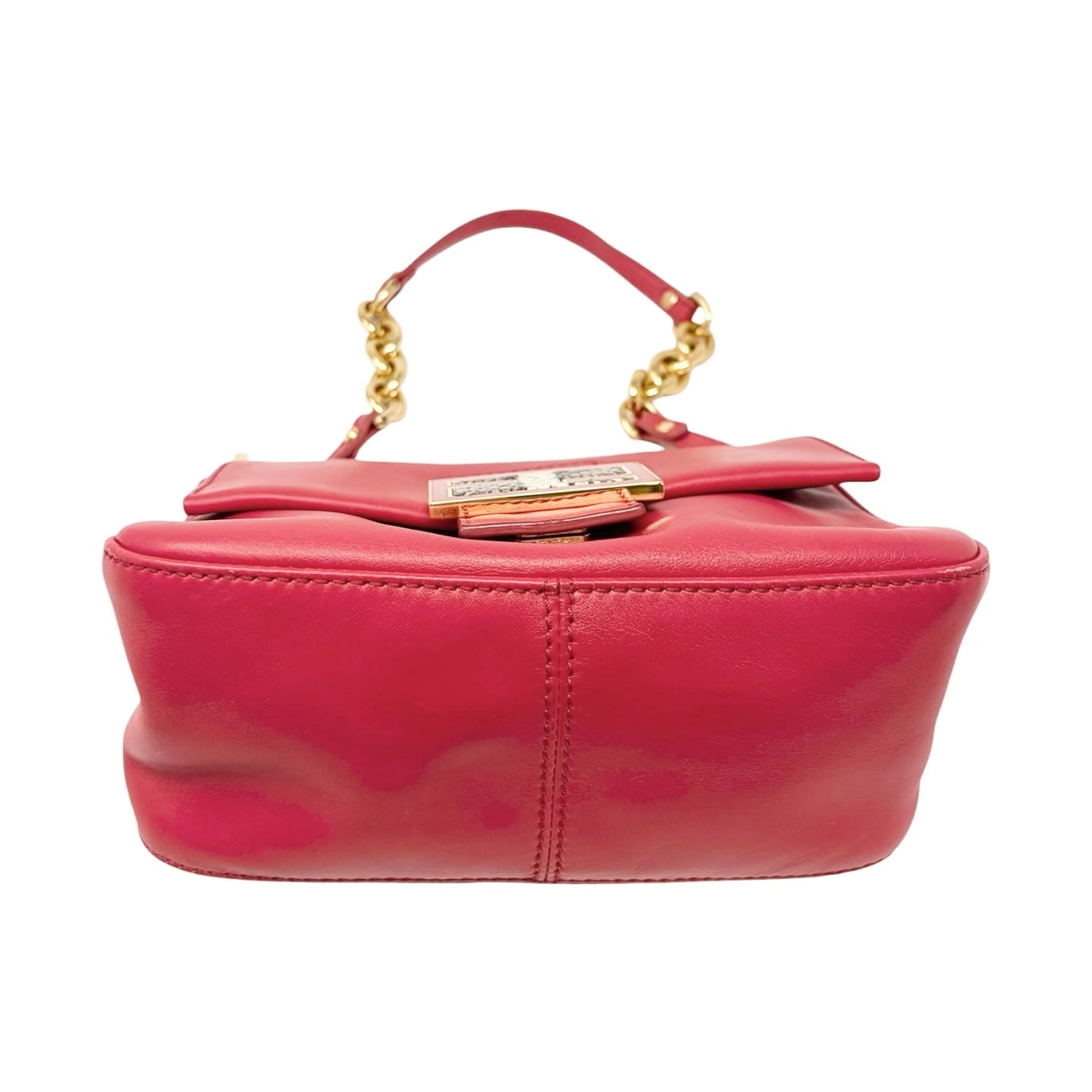 [Exclusive] FENDI Vintage FF Logo Chain Mini Mamma Baguette Bag Red Gold 800806