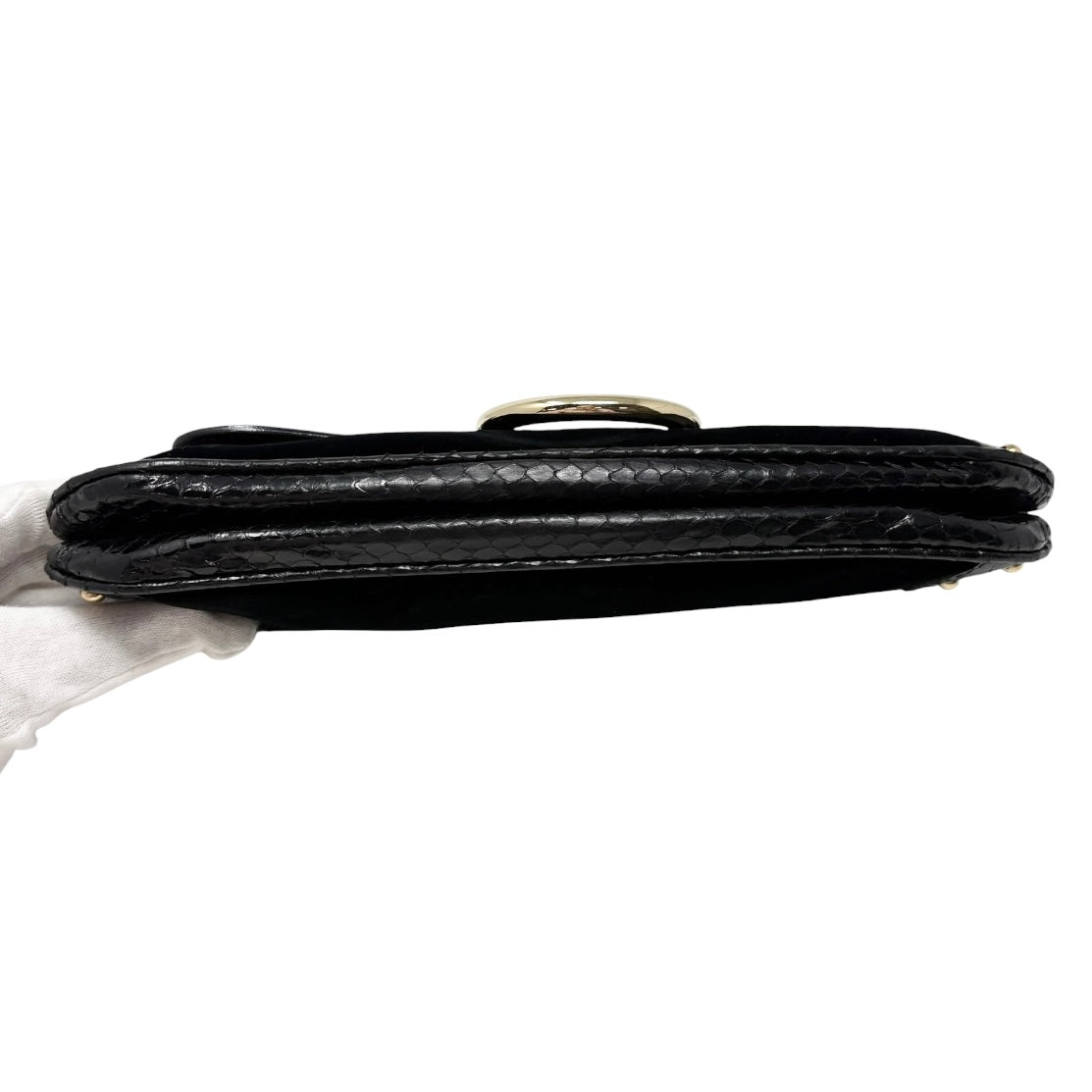 [Exclusive] DOLCE&GABBANA Vintage Velvet Python Ring Shoulder Bag Black 800224