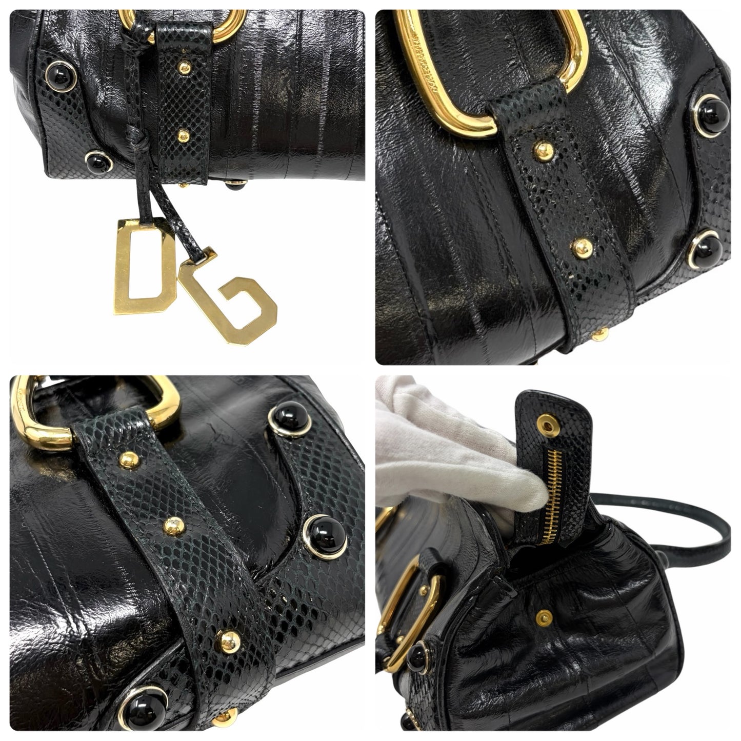 【Exclusive】DOLCE&GABBANA Vintage DG Logo Leather Tote Bag Black Gold 800808