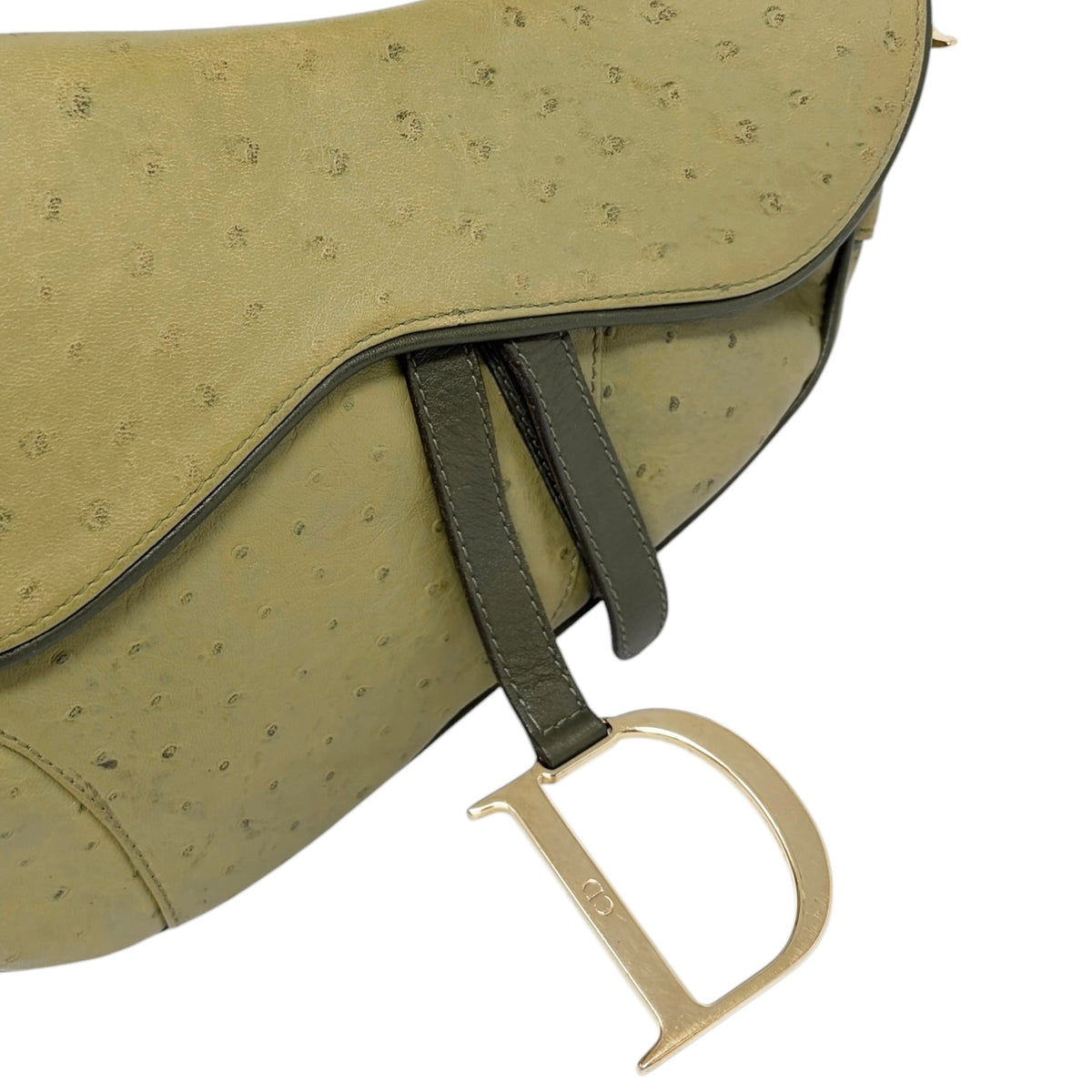 [Exclusive] Christian Dior Vintage Saddle Bag Green Gold Leather 800110