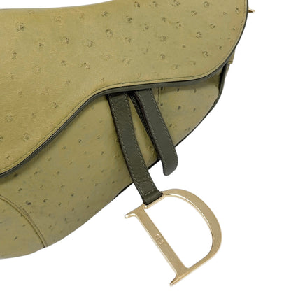 [Exclusive] Christian Dior Vintage Saddle Bag Green Gold Leather 800110