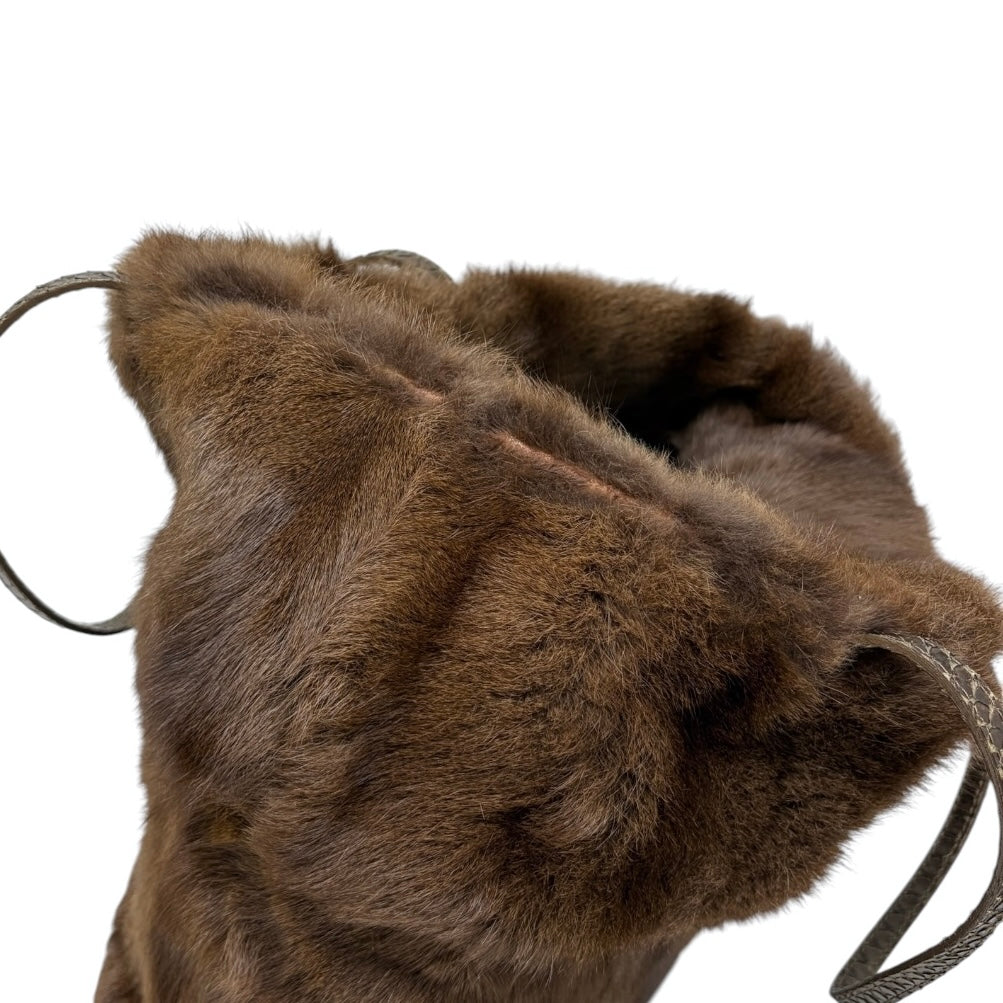 [Exclusive] FENDI Vintage Fur Tote Shoulder Bag Leather Brown Magnetic 800299