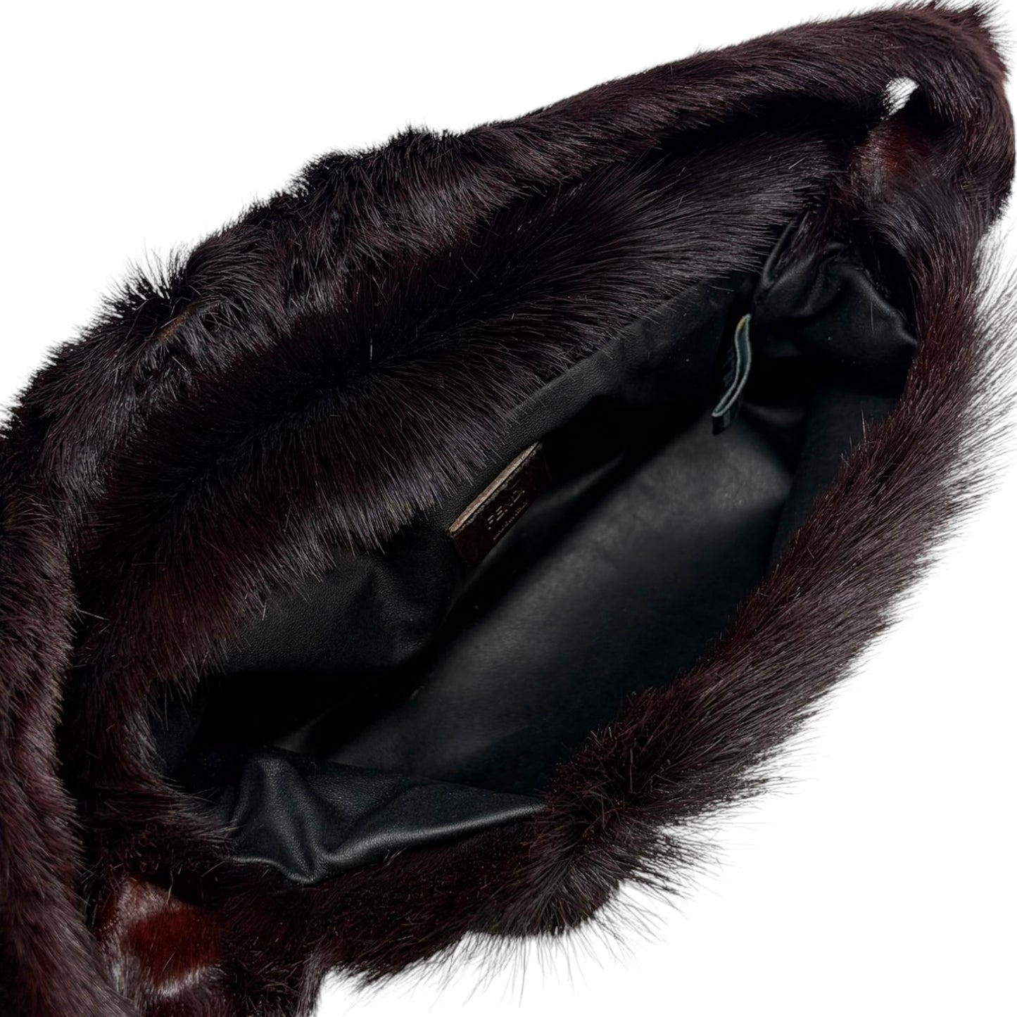 【Exclusive】FENDI Vintage FF Logo Mamma Baguette Fur Shoulder Bag Brown Silver 800205