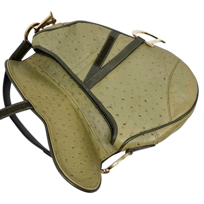 [Exclusive] Christian Dior Vintage Saddle Bag Green Gold Leather 800110
