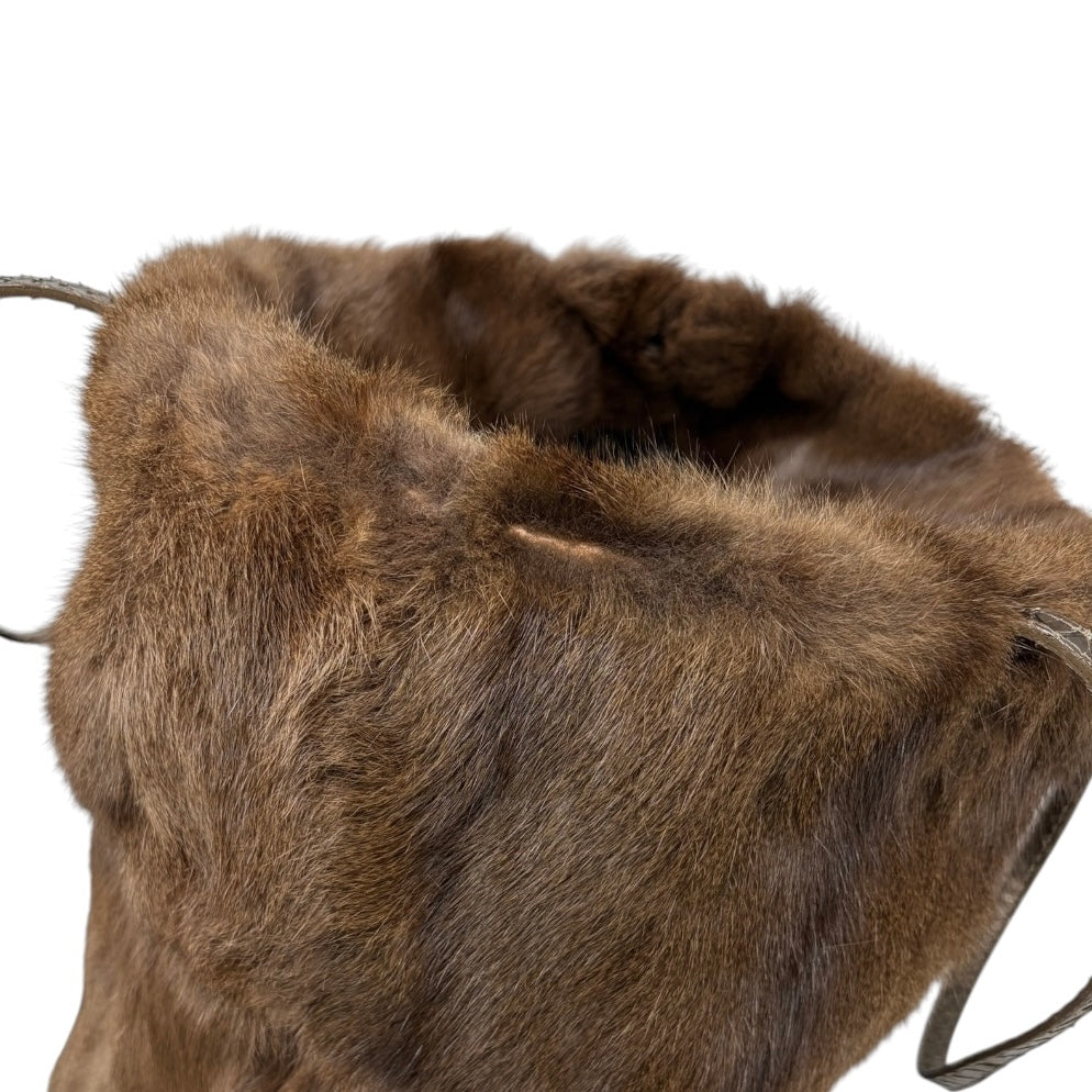 [Exclusive] FENDI Vintage Fur Tote Shoulder Bag Leather Brown Magnetic 800299
