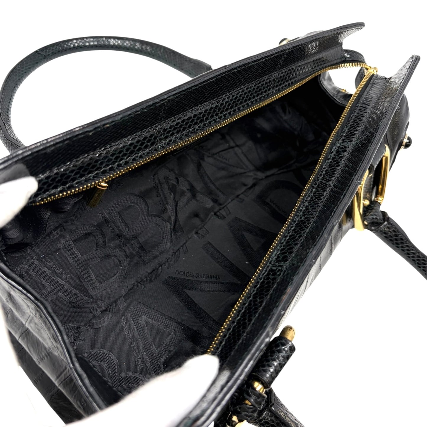 【Exclusive】DOLCE&GABBANA Vintage DG Logo Leather Tote Bag Black Gold 800808