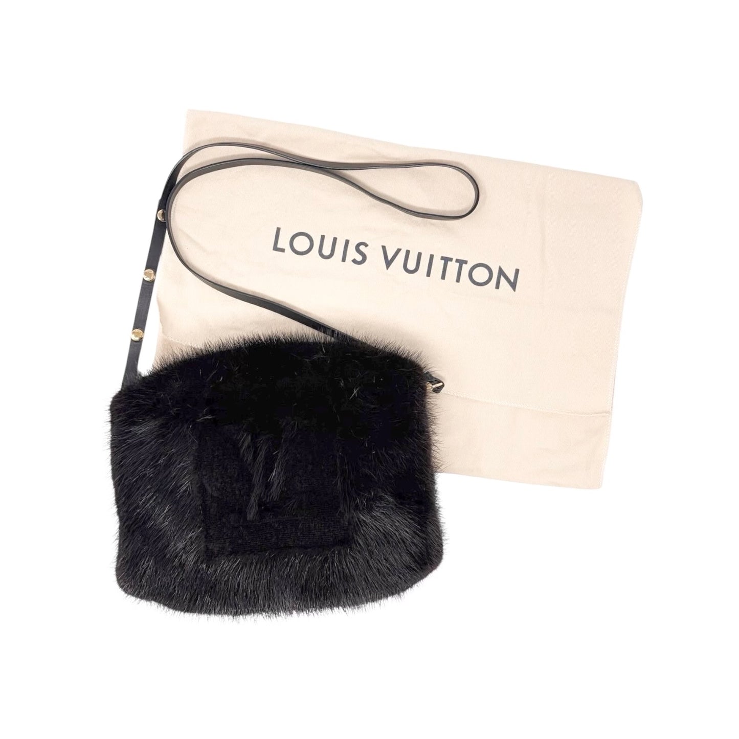 [Exclusive] LOUIS VUITTON Vintage Logo Hand Warmer Bag Mink Fur Black 800102
