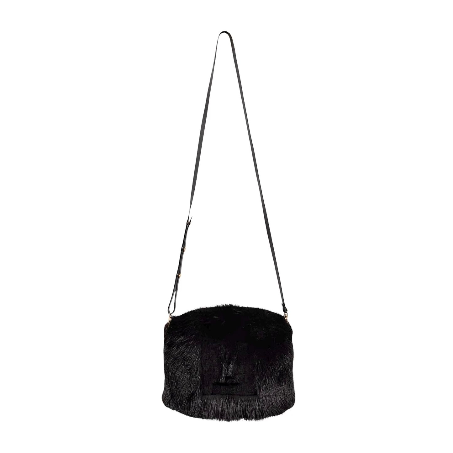[Exclusive] LOUIS VUITTON Vintage Logo Hand Warmer Bag Mink Fur Black 800102