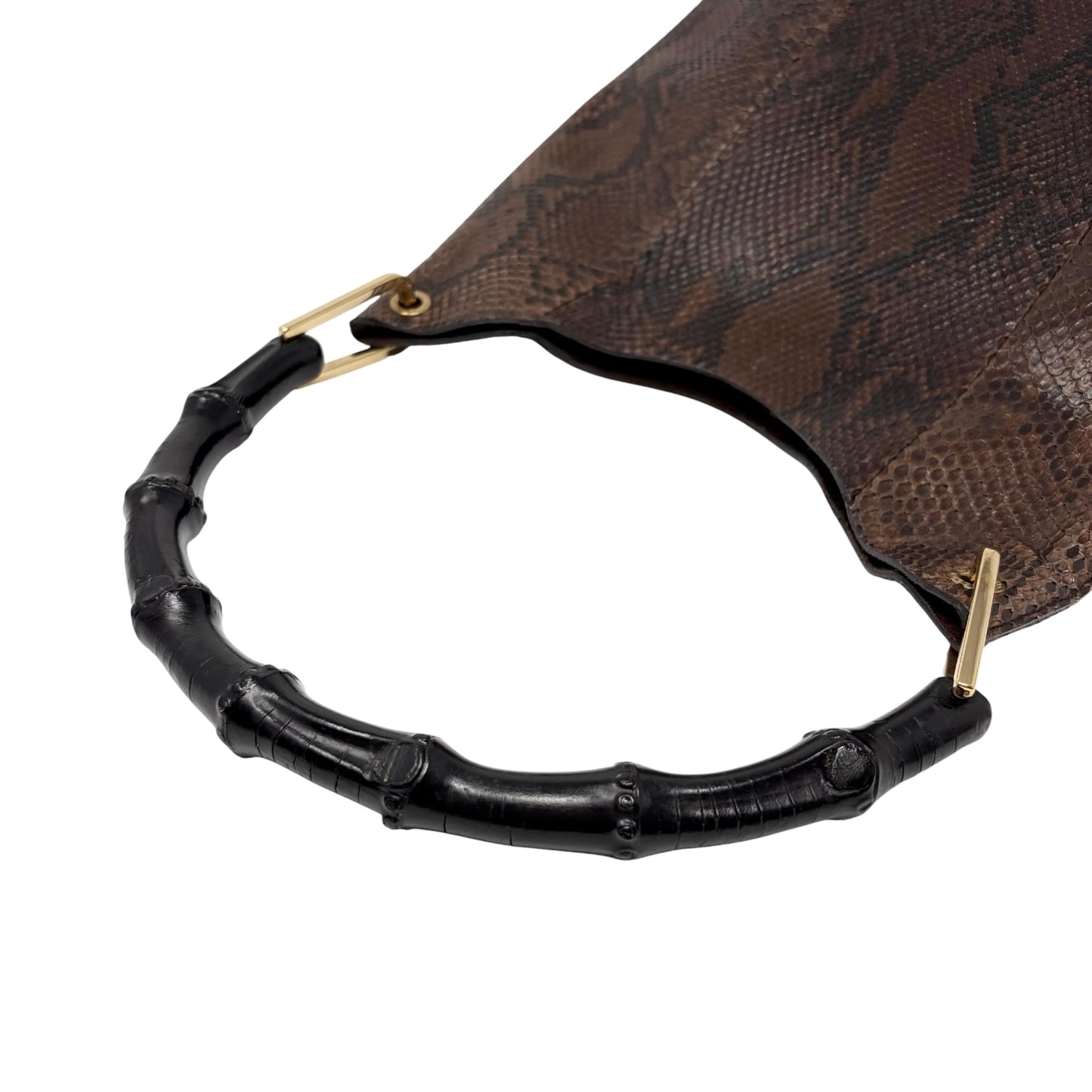 [Exclusive] GUCCI Vintage Bamboo Python Shoulder Bag Brown Black Leather 800105