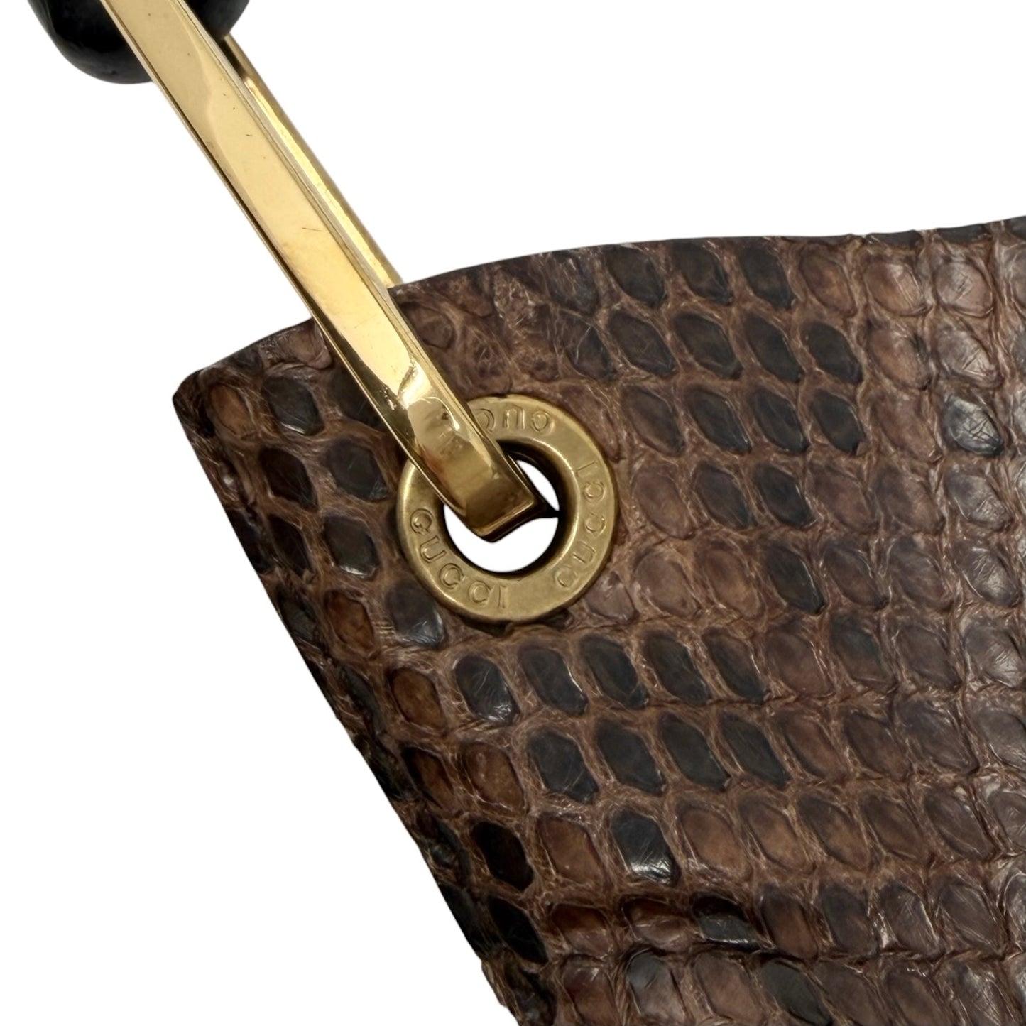 [Exclusive] GUCCI Vintage Bamboo Python Shoulder Bag Brown Black Leather 800105
