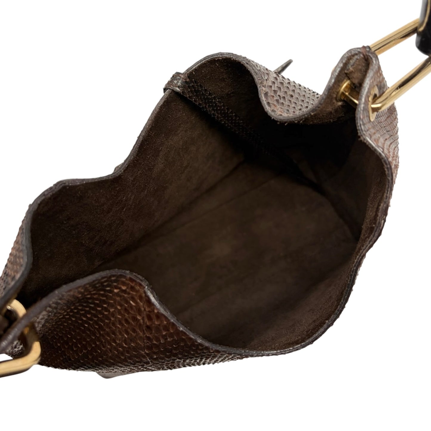 [Exclusive] GUCCI Vintage Bamboo Python Shoulder Bag Brown Black Leather 800105