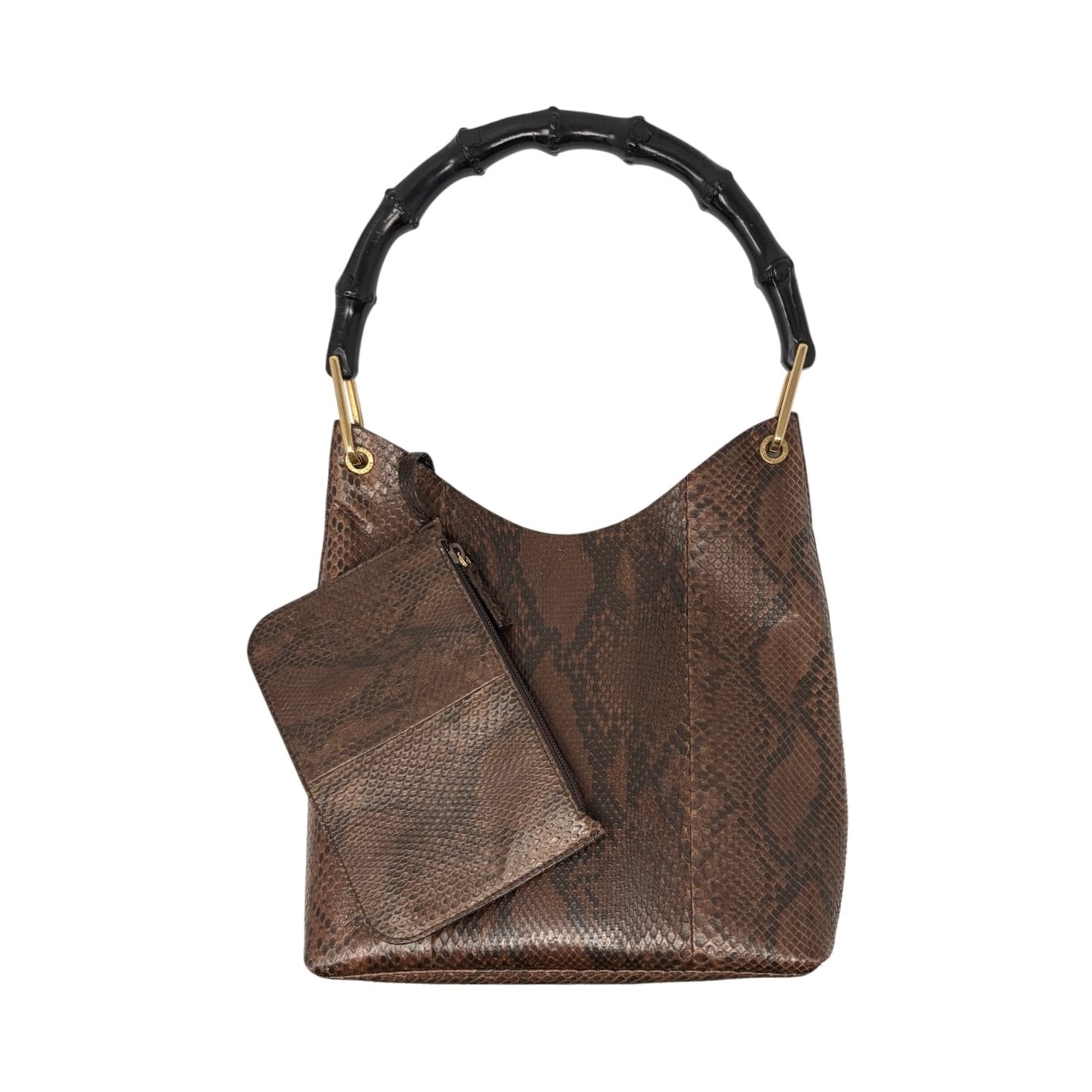 [Exclusive] GUCCI Vintage Bamboo Python Shoulder Bag Brown Black Leather 800105