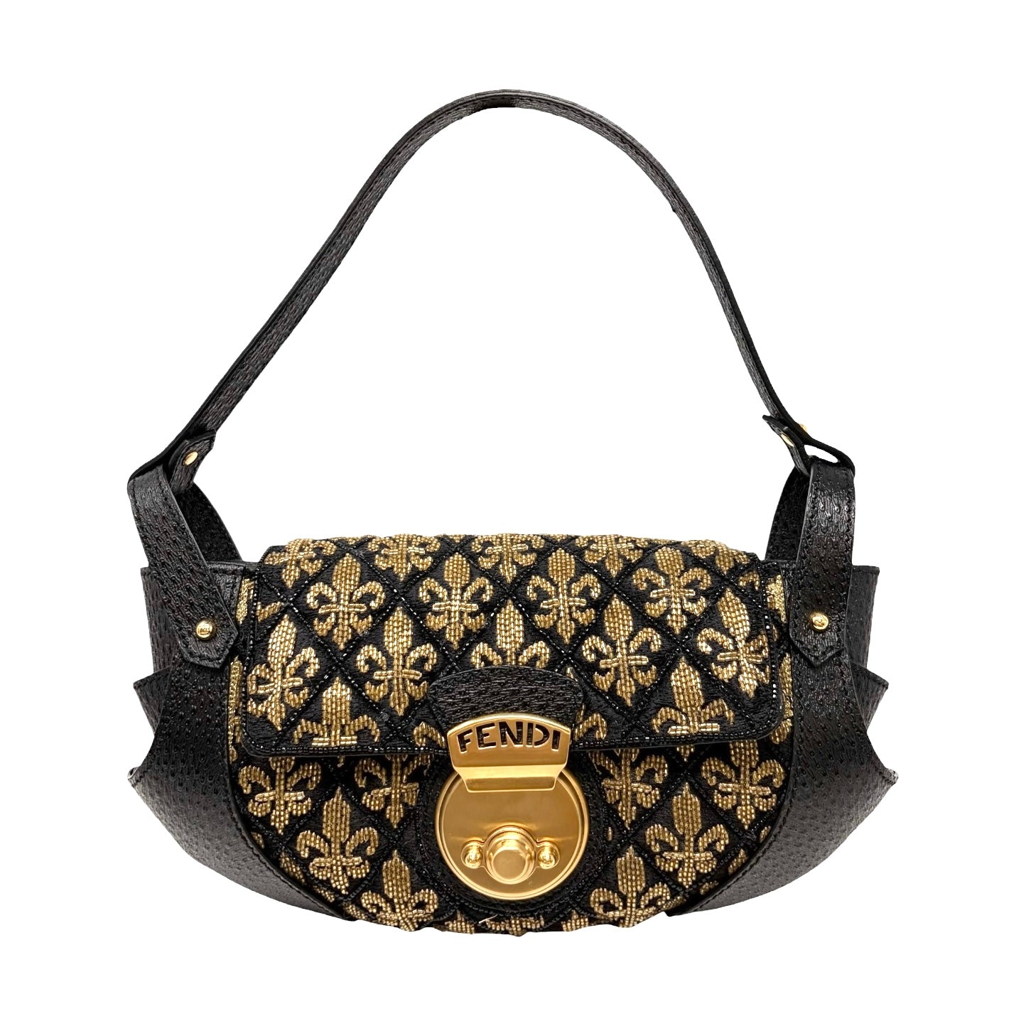 【Exclusive】FENDI Vintage FF Logo Jacquard Embroidered Shoulder Bag Black 800809