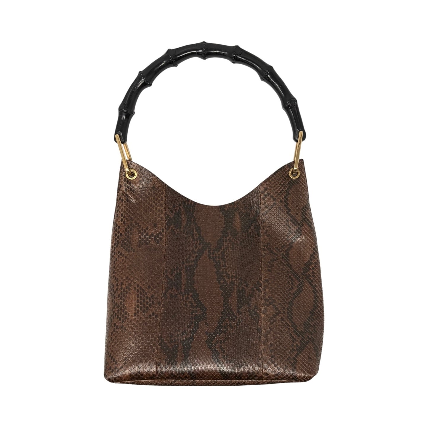 [Exclusive] GUCCI Vintage Bamboo Python Shoulder Bag Brown Black Leather 800105
