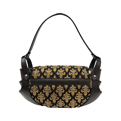 [Exclusive] FENDI Vintage FF Logo Jacquard Embroidered Shoulder Bag Black 800809
