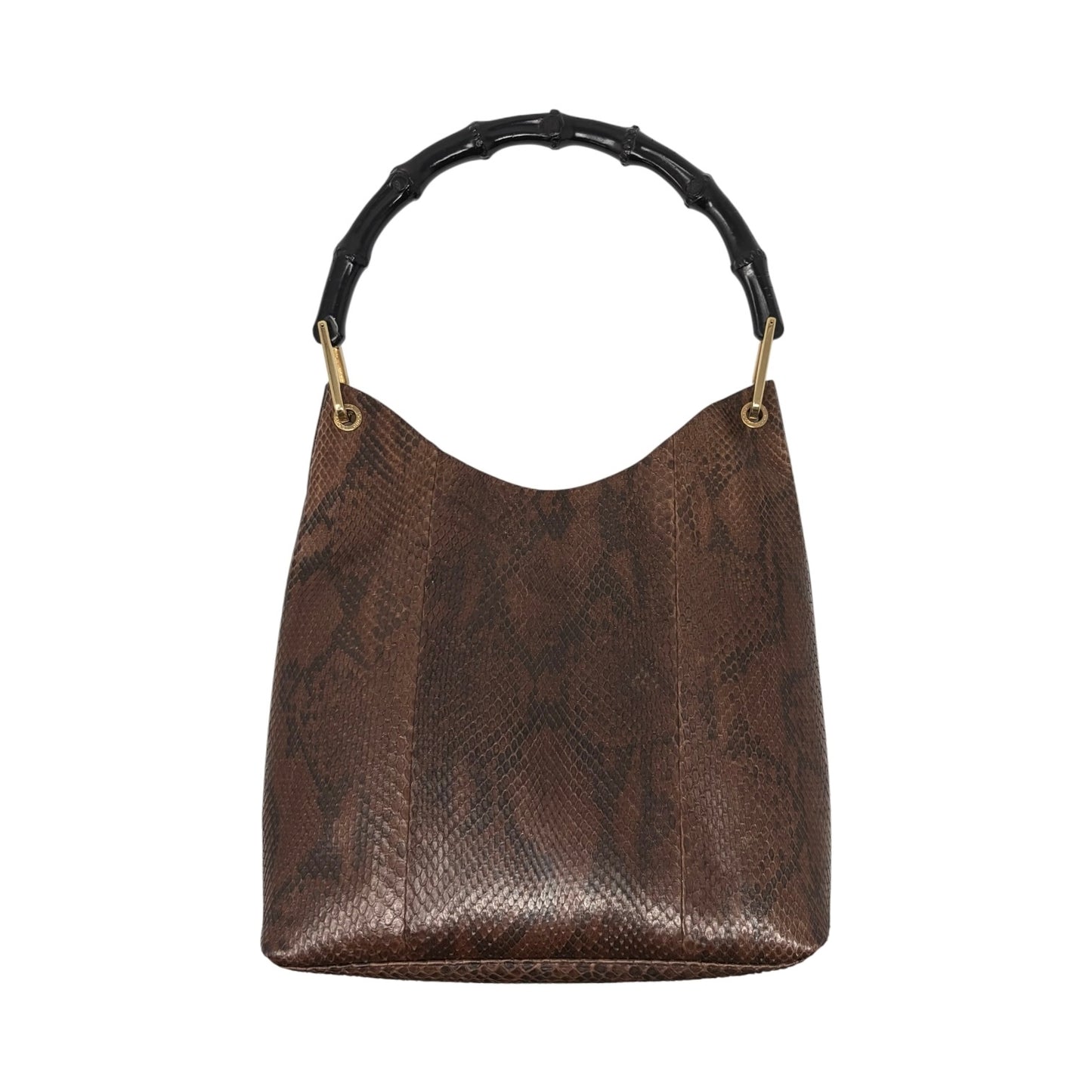 [Exclusive] GUCCI Vintage Bamboo Python Shoulder Bag Brown Black Leather 800105