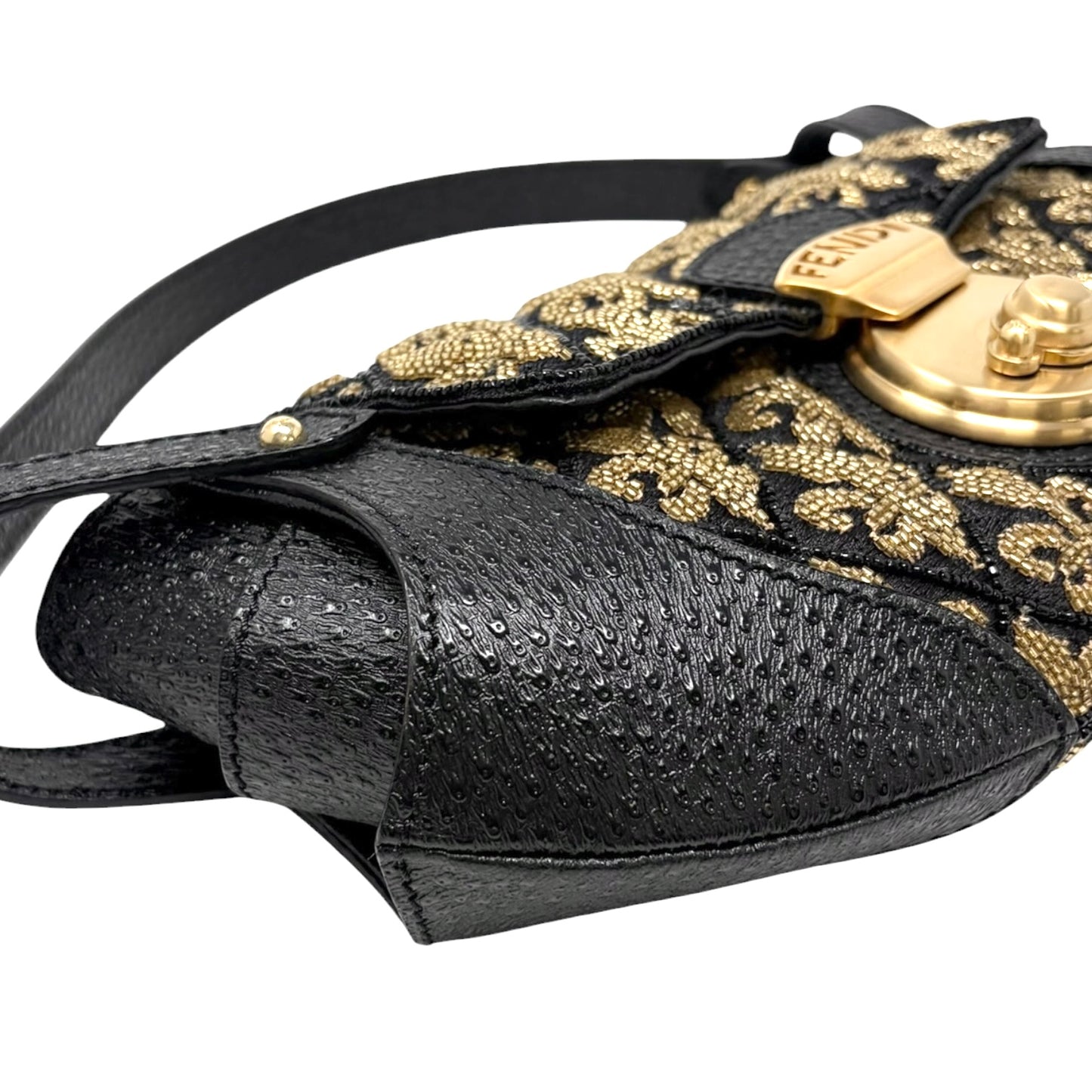 【Exclusive】FENDI Vintage FF Logo Jacquard Embroidered Shoulder Bag Black 800809