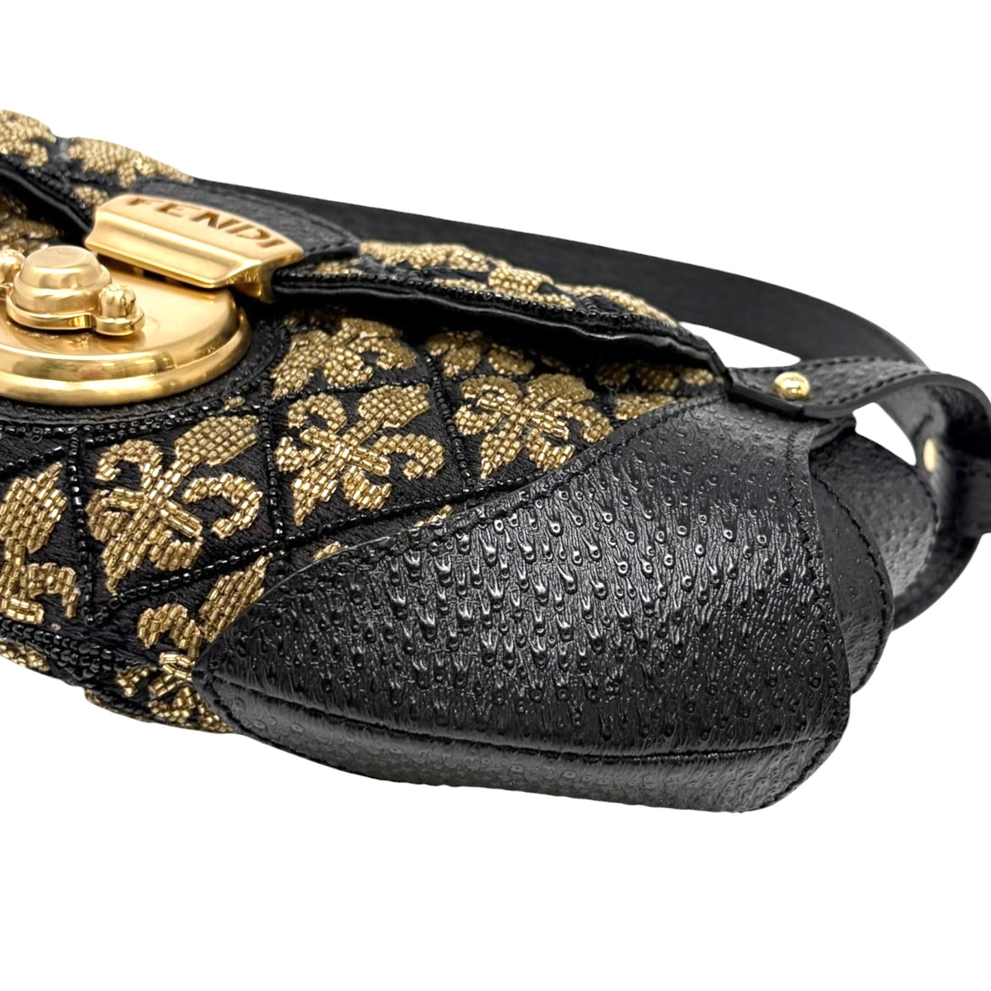 【Exclusive】FENDI Vintage FF Logo Jacquard Embroidered Shoulder Bag Black 800809