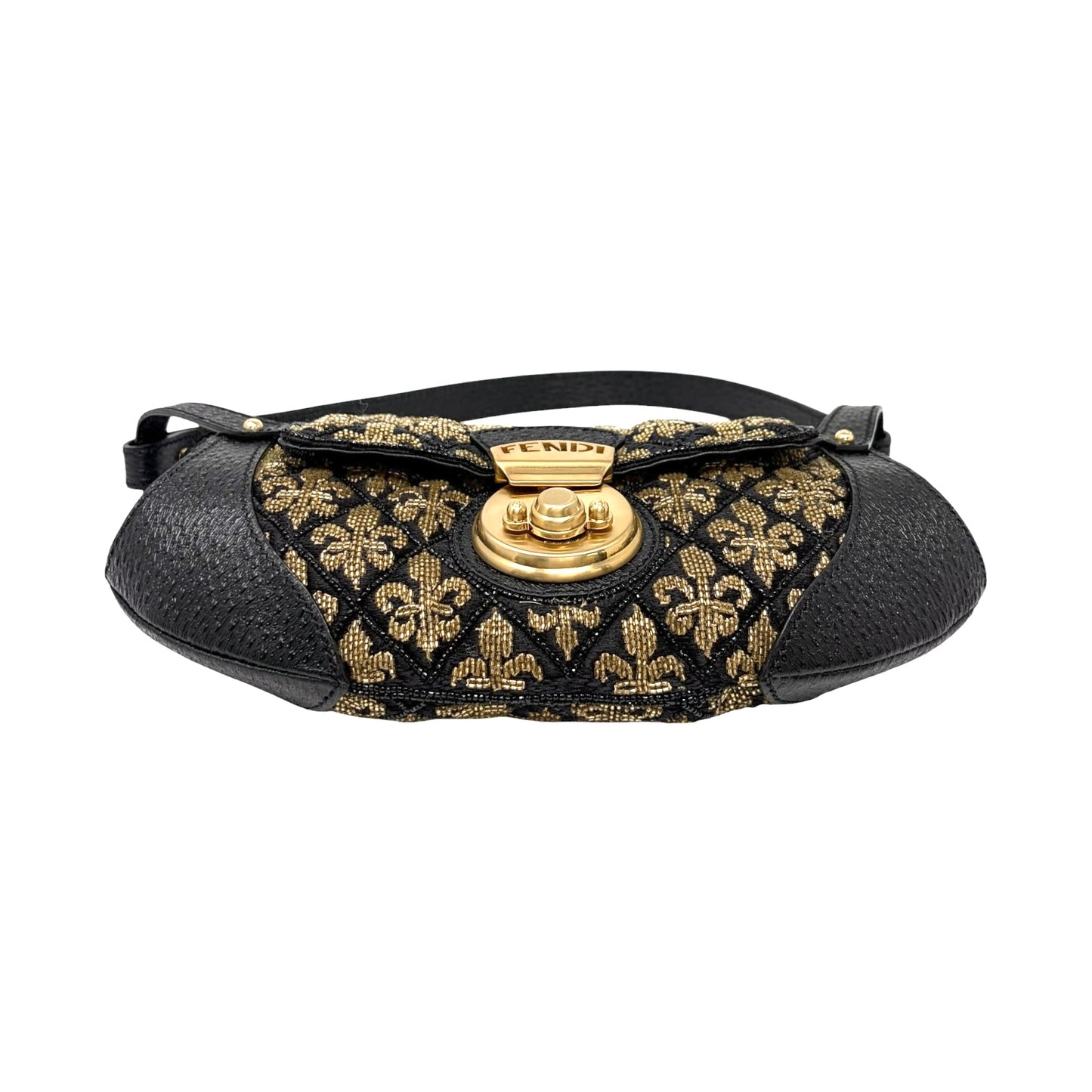 【Exclusive】FENDI Vintage FF Logo Jacquard Embroidered Shoulder Bag Black 800809