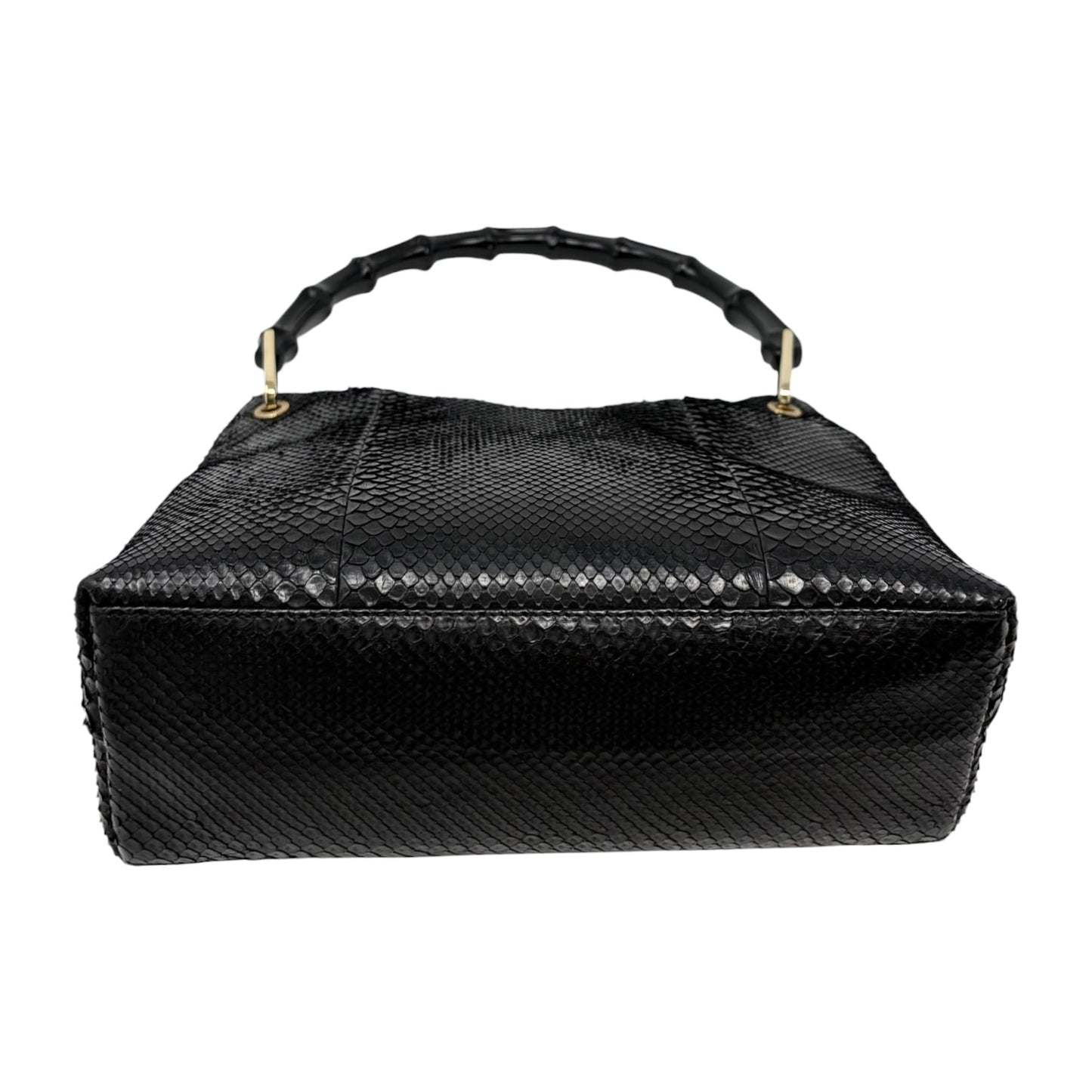 【Exclusive】GUCCI Vintage Logo Bamboo Python Shoulder Bag Black Gold Leather Pouch 800206