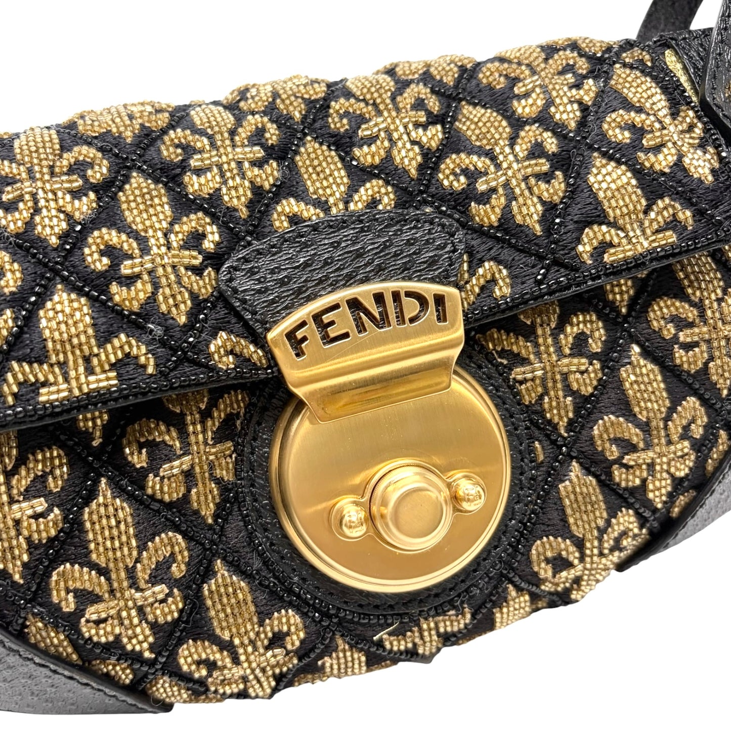 【Exclusive】FENDI Vintage FF Logo Jacquard Embroidered Shoulder Bag Black 800809