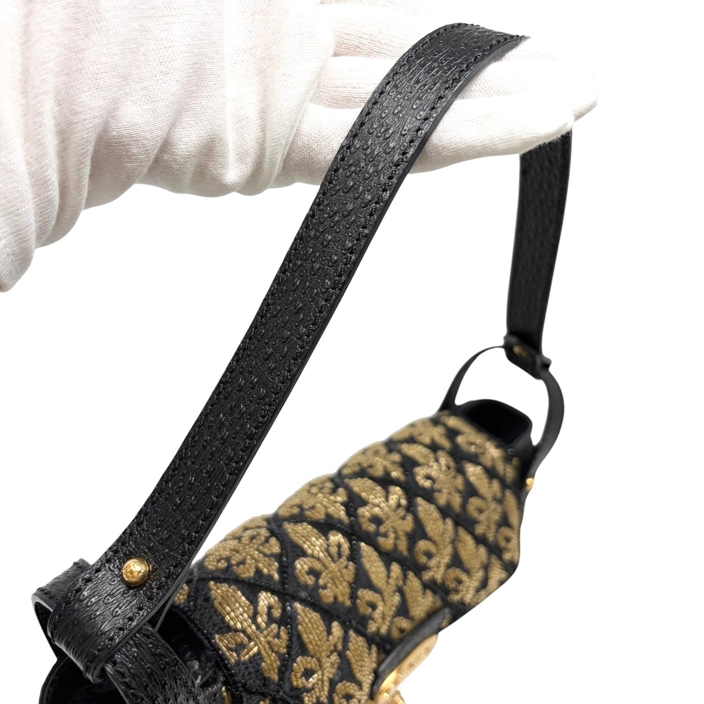 【Exclusive】FENDI Vintage FF Logo Jacquard Embroidered Shoulder Bag Black 800809
