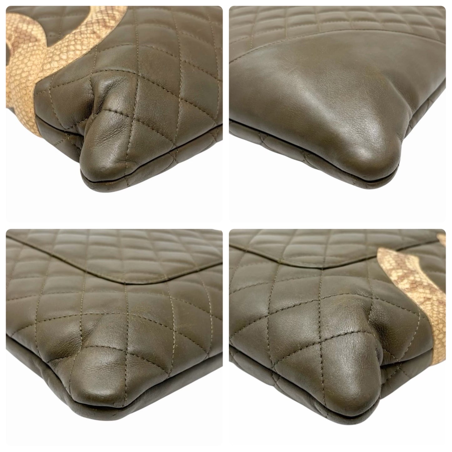 【Exclusive】CHANEL Cambon CC Logo Quilted Tote Bag Khaki Beige Leather 800810