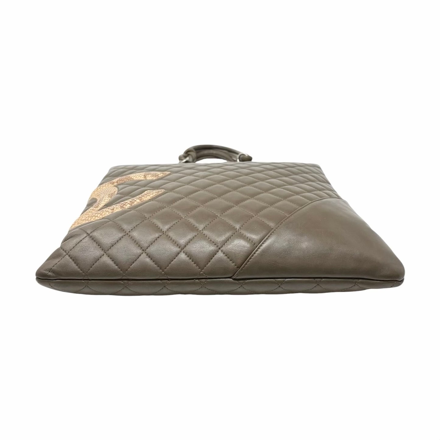 【Exclusive】CHANEL Cambon CC Logo Quilted Tote Bag Khaki Beige Leather 800810