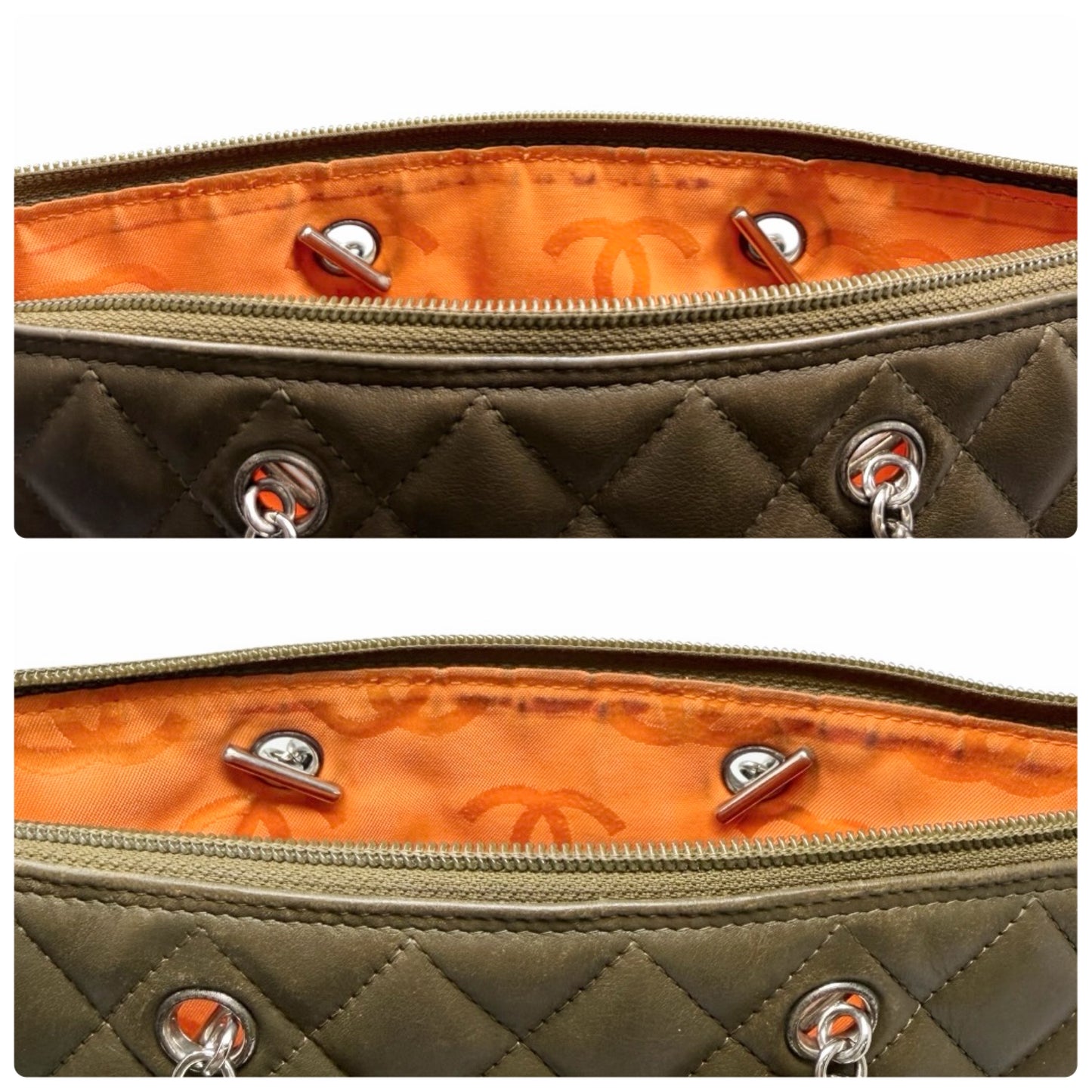 【Exclusive】CHANEL Cambon CC Logo Quilted Tote Bag Khaki Beige Leather 800810