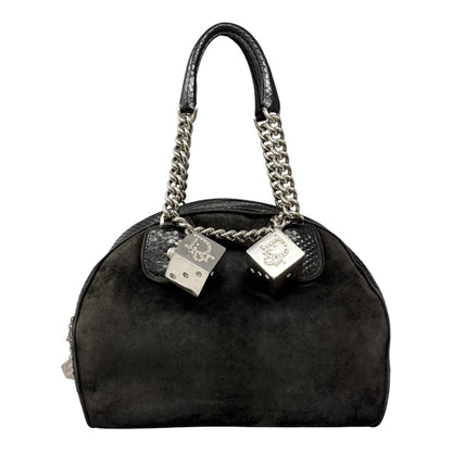 [Exclusive] Dior Vintage Logo Gambler Dice Charm Chain Bag Black Suede 800108