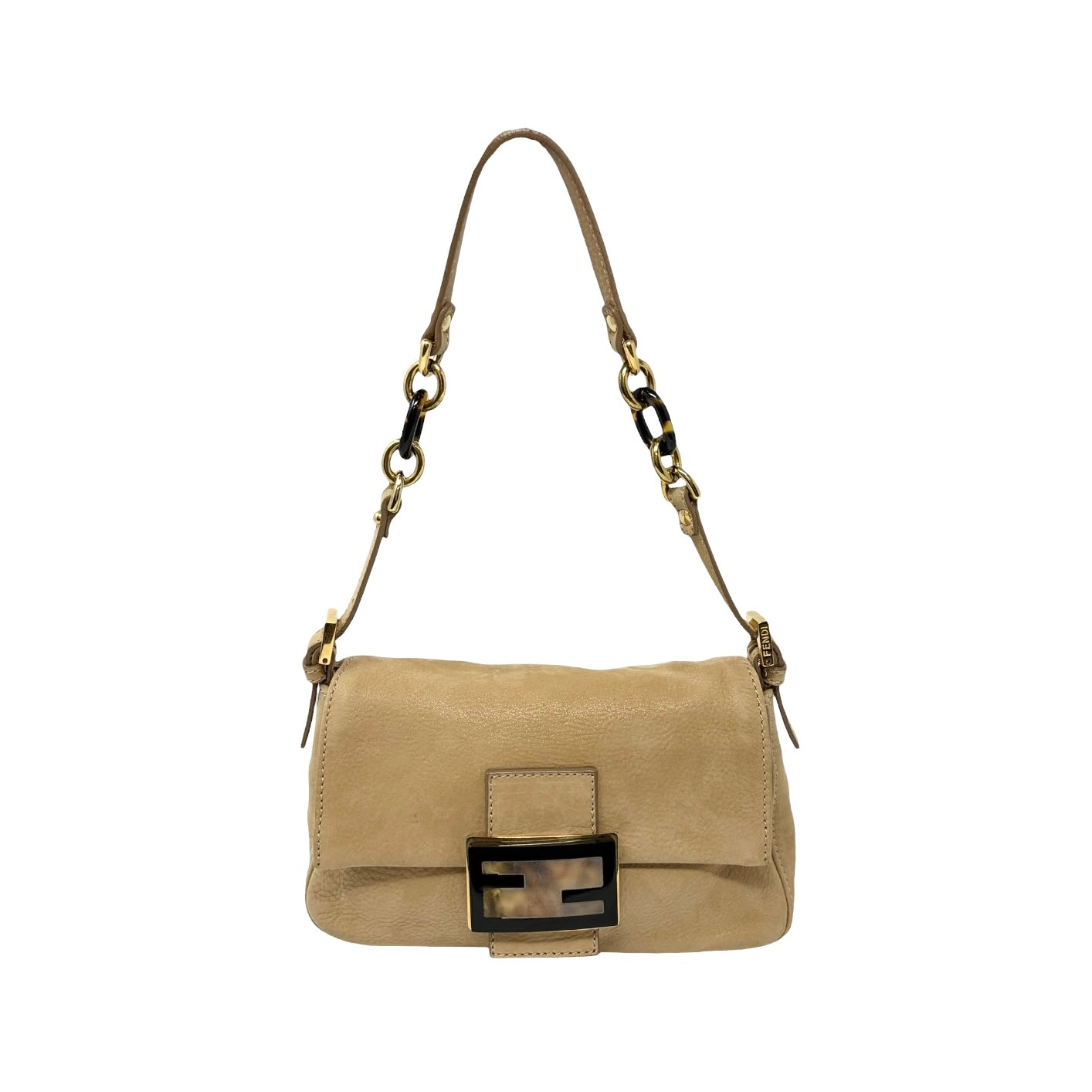 [Exclusive] FENDI Vintage FF Mamma Baguette Glitter Bag Leather Beige 800297